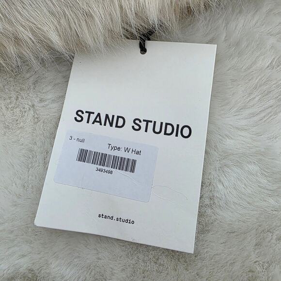 Stand Studio NWT Wera Faux Fur Checkered Bucket Hat Ecru Beige Small main image 5